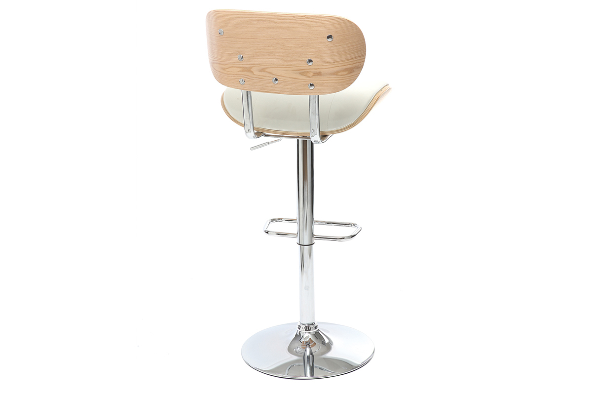 Sgabello da bar design poliuretano Bianco e legno chiaro MARTY