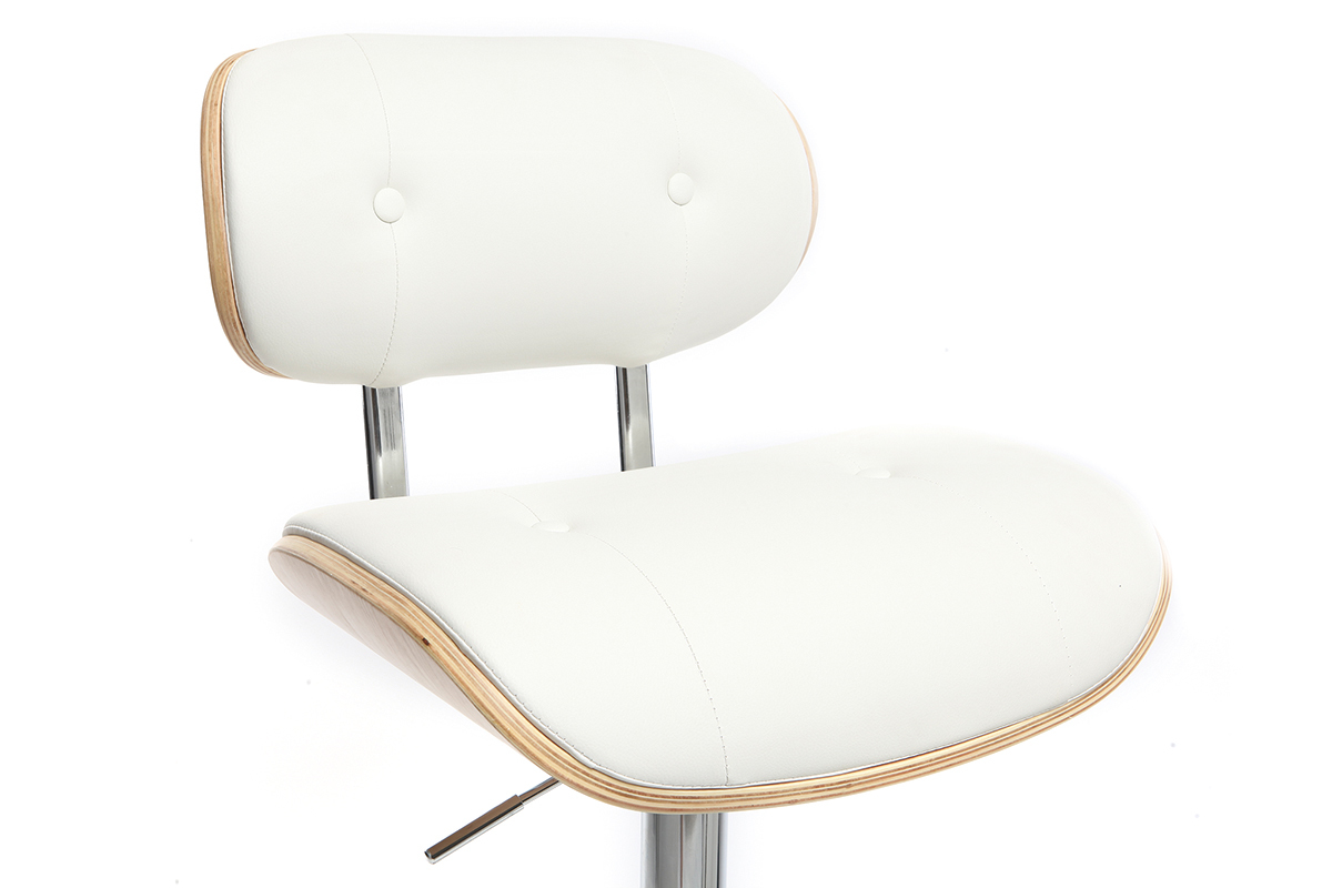 Sgabello da bar design poliuretano Bianco e legno chiaro MARTY