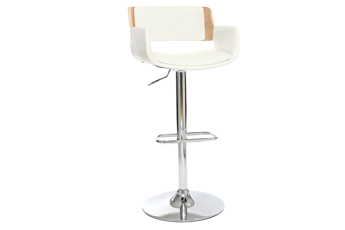 Sgabello da bar design poliuretano Bianco e legno chiaro RAY