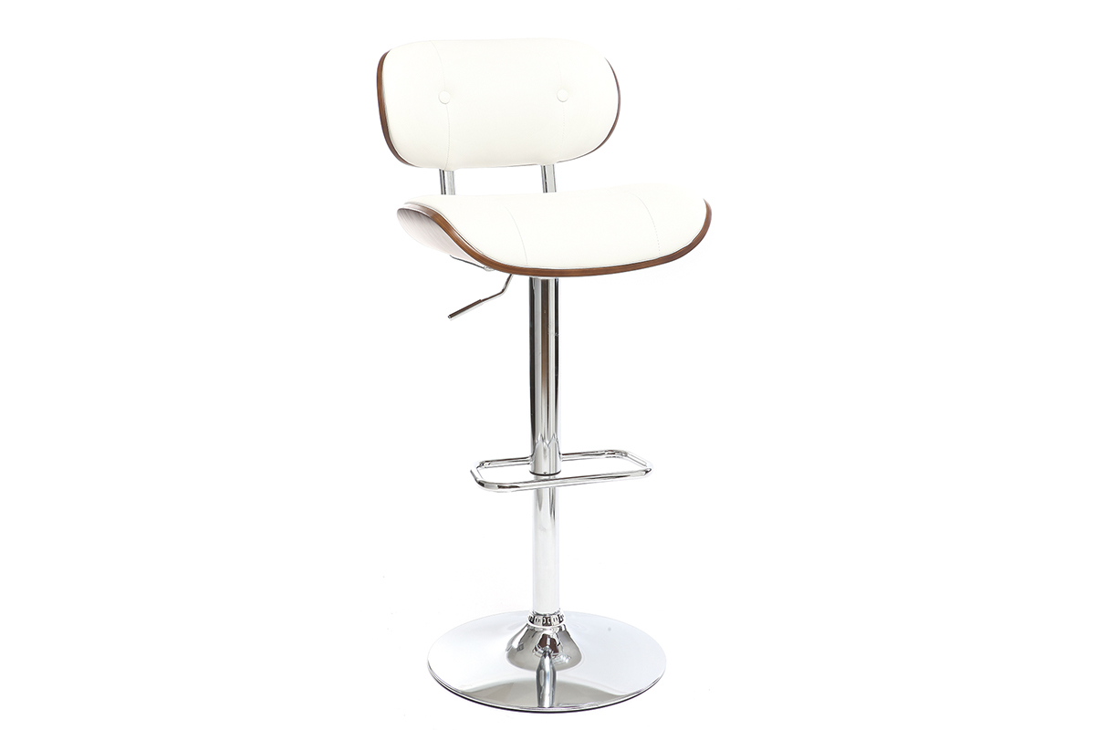 Sgabello da bar design poliuretano Bianco e legno scuro MARTY