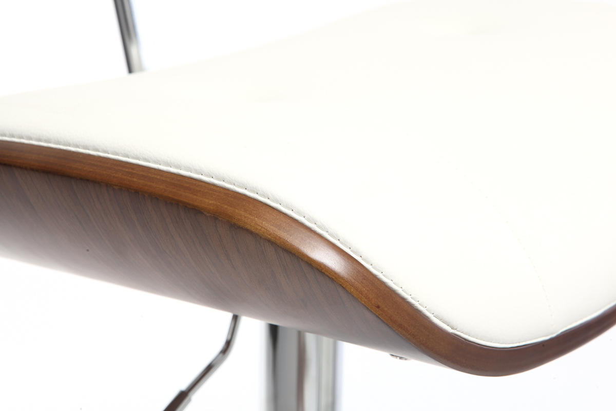 Sgabello da bar design poliuretano Bianco e legno scuro MARTY
