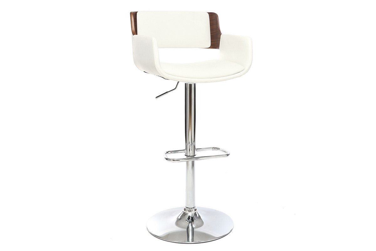 Sgabello da bar design poliuretano Bianco e legno scuro RAY