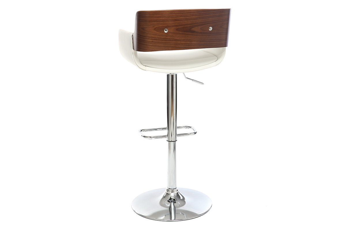 Sgabello da bar design poliuretano Bianco e legno scuro RAY