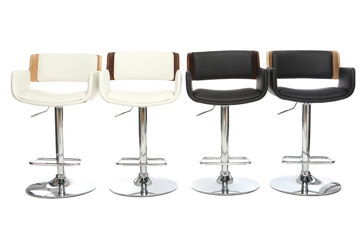 Sgabello da bar design poliuretano Bianco e legno scuro RAY