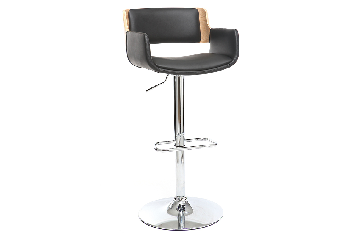 Sgabello da bar design poliuretano Nero e legno chiaro RAY
