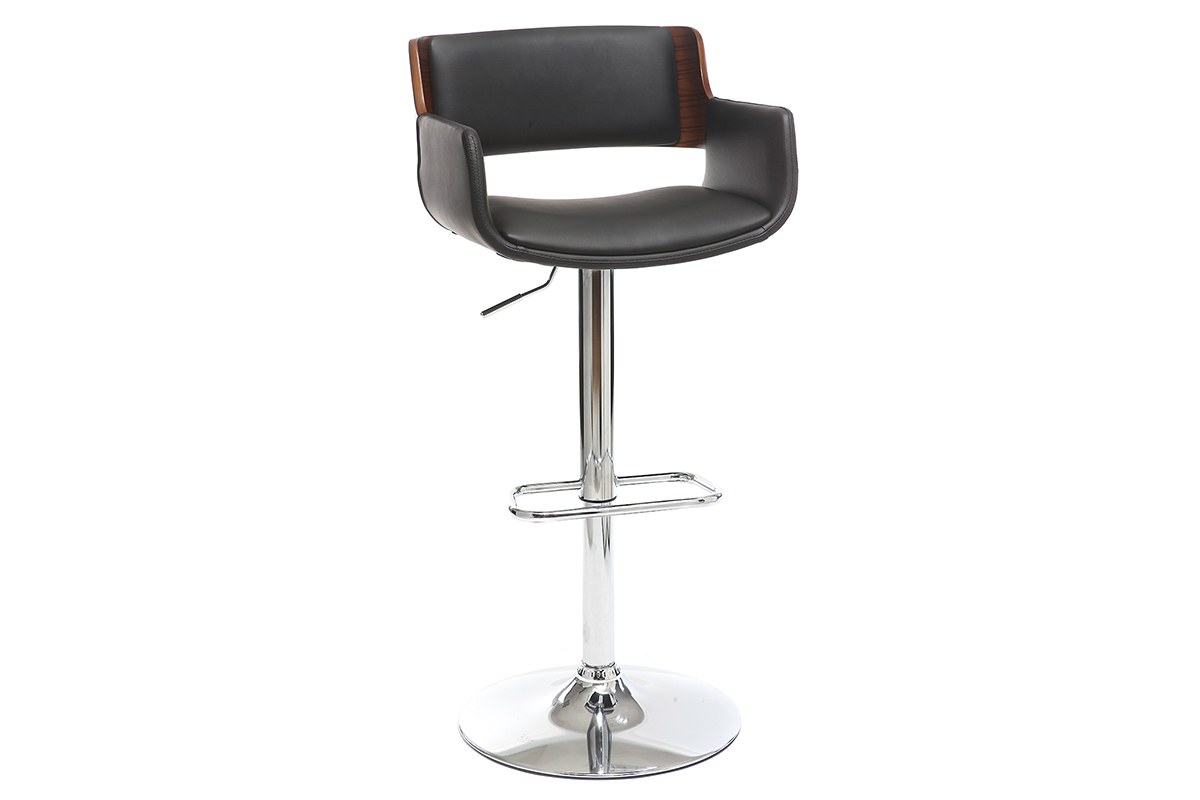 Sgabello da bar design poliuretano Nero e legno scuro RAY
