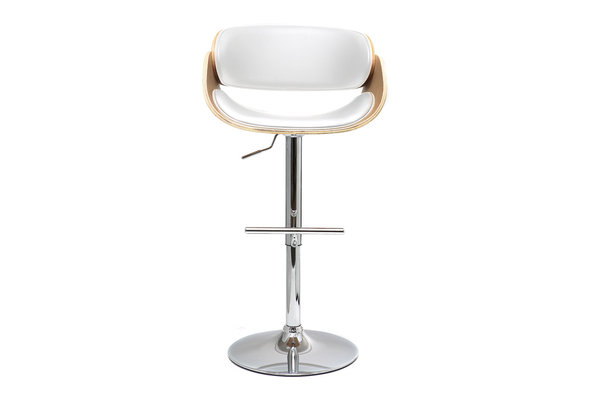 Sgabello da bar design regolabile bianco e legno chiaro BENT