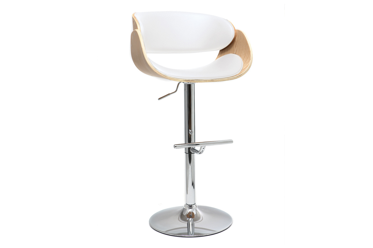 Sgabello da bar design regolabile bianco e legno chiaro BENT