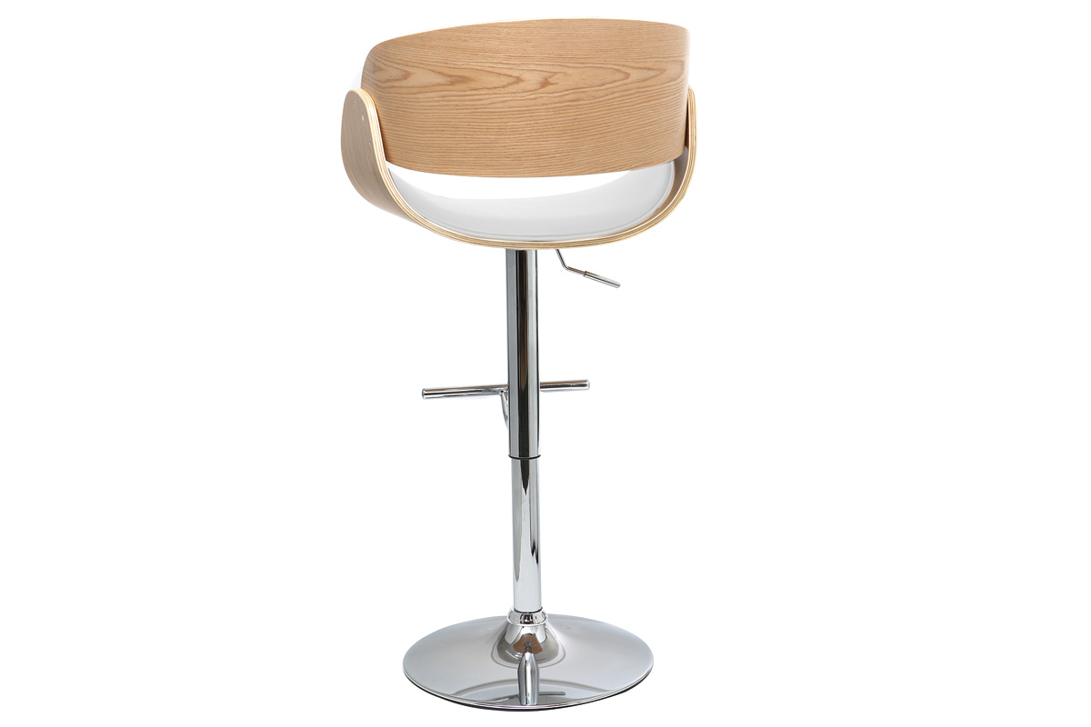 Sgabello da bar design regolabile bianco e legno chiaro BENT