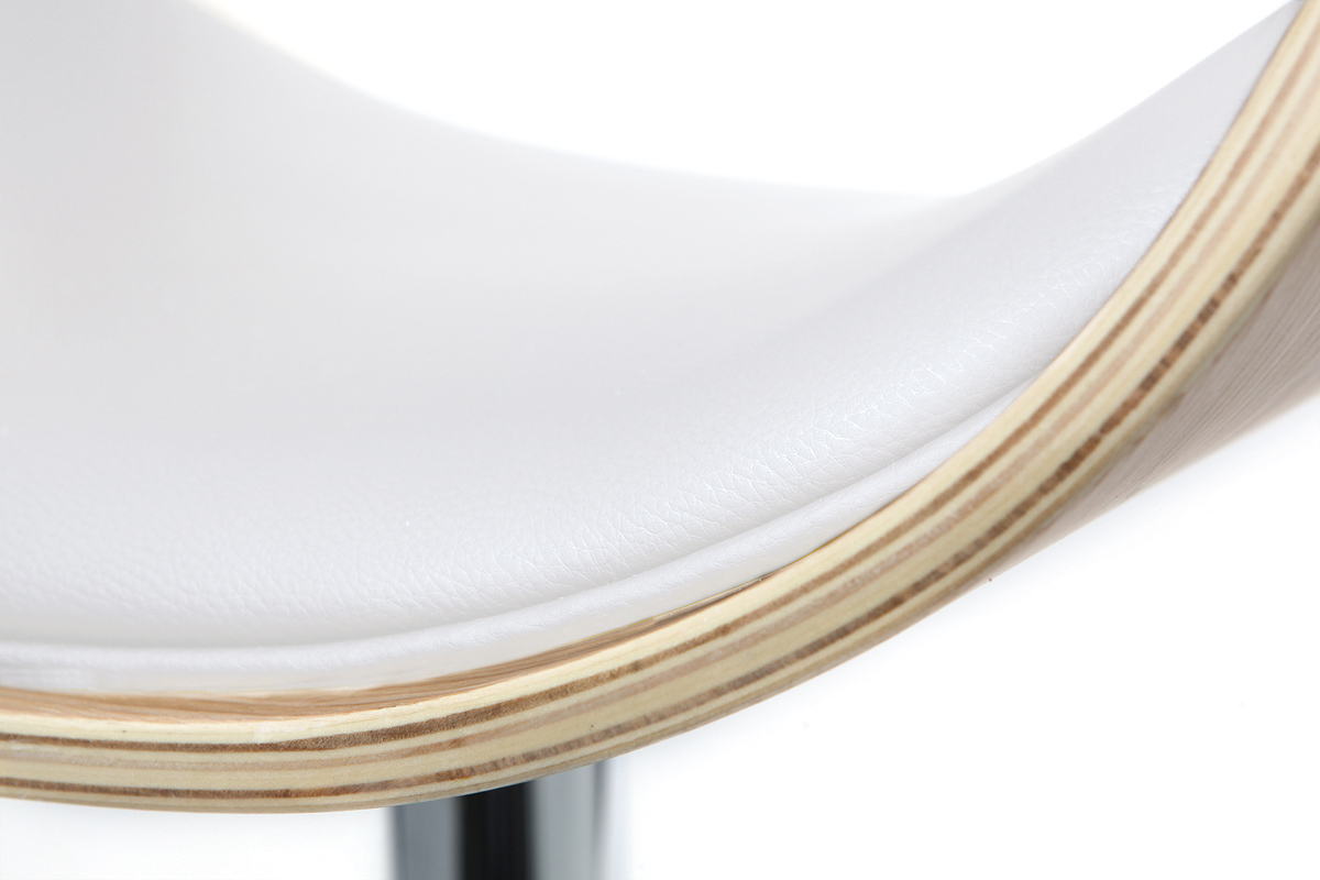 Sgabello da bar design regolabile bianco e legno chiaro BENT