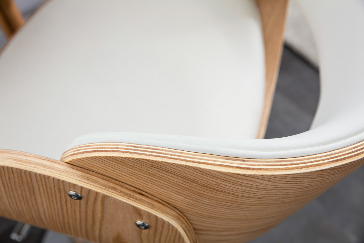 Sgabello da bar design regolabile bianco e legno chiaro BENT