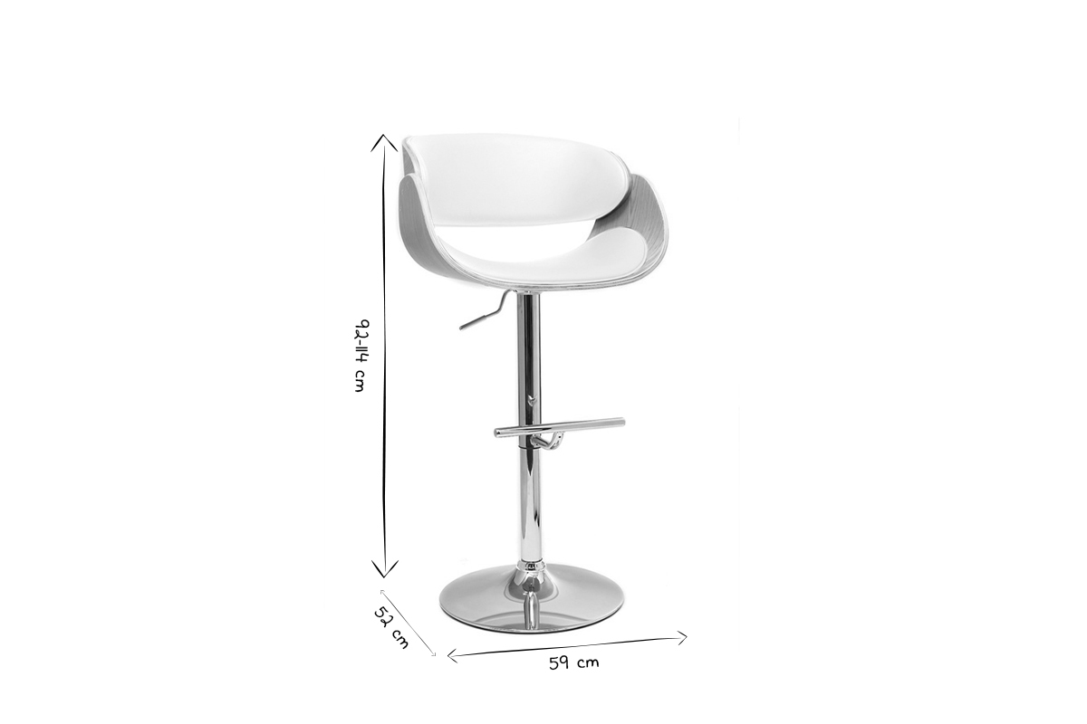 Sgabello da bar design regolabile bianco e legno chiaro BENT