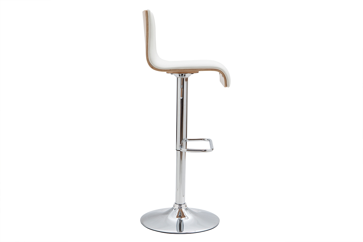 Sgabello da bar design regolabile bianco e legno chiaro DELICACY  (set di 2)