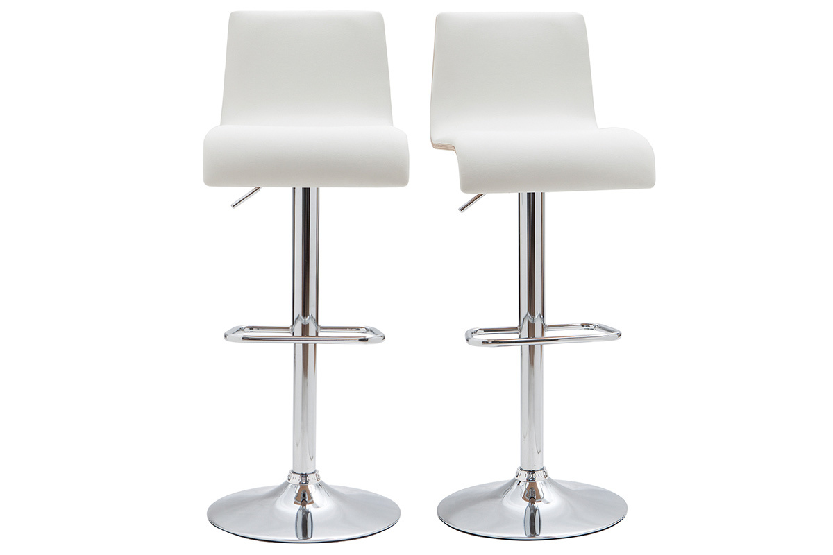 Sgabello da bar design regolabile bianco e legno chiaro DELICACY  (set di 2)
