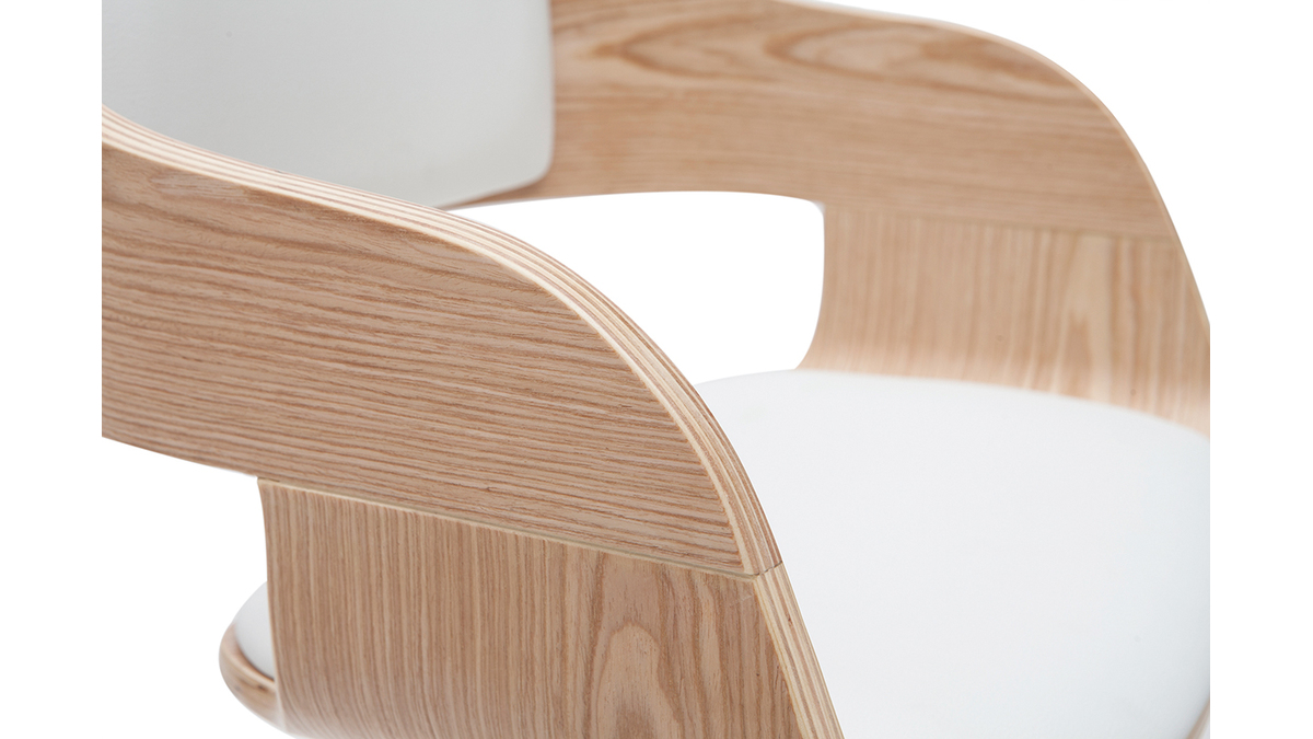 Sgabello da bar design regolabile bianco e legno chiaro EUSTACHE