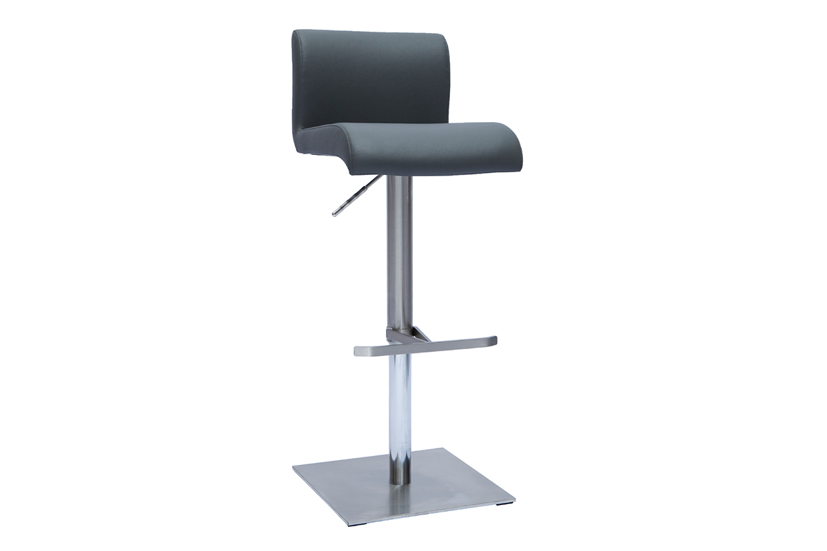 Sgabello da bar design regolabile grigio e acciaio inox spazzolato SHEINA