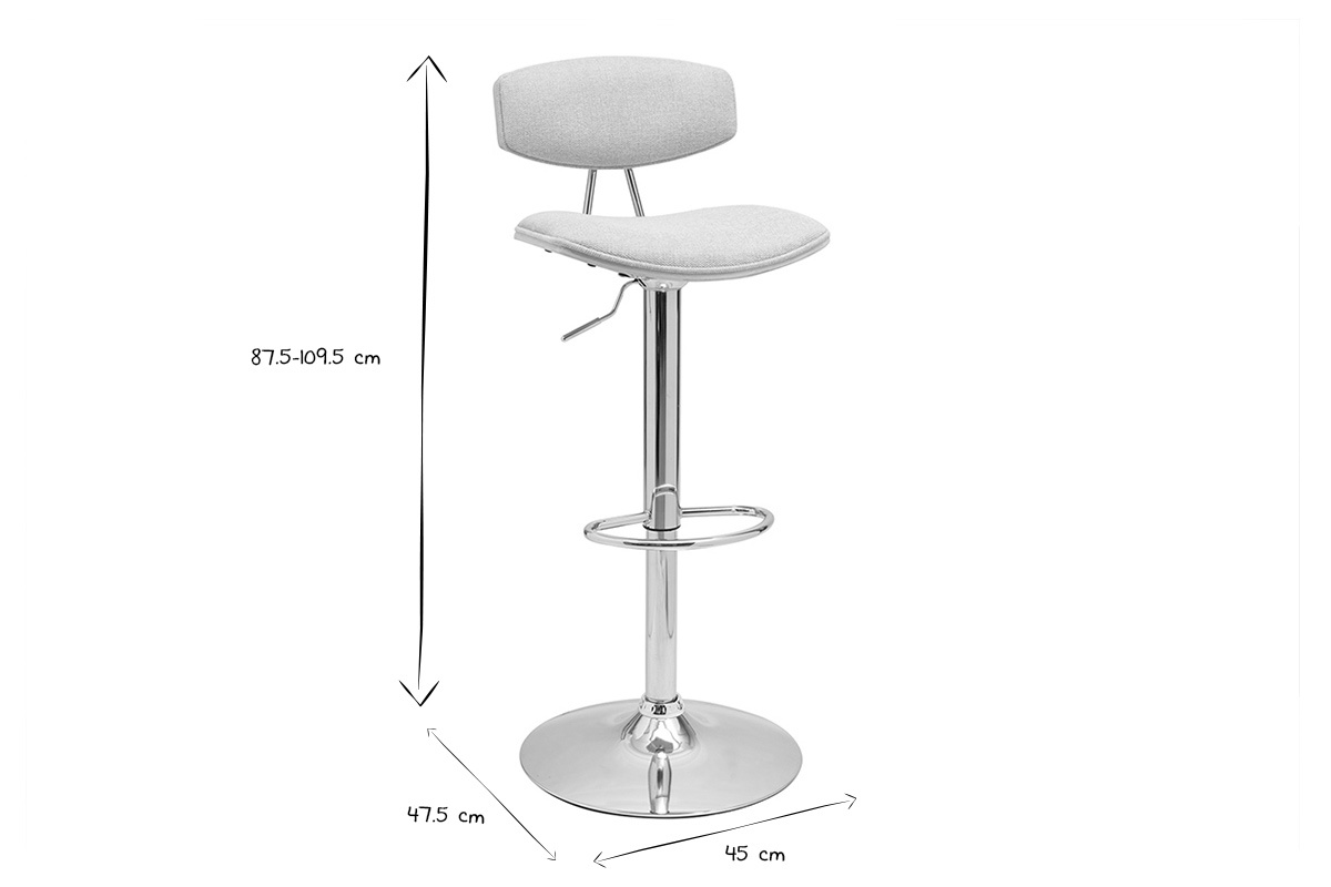Sgabello da bar design regolabile in tessuto effetto velluto beige e metallo VASCO