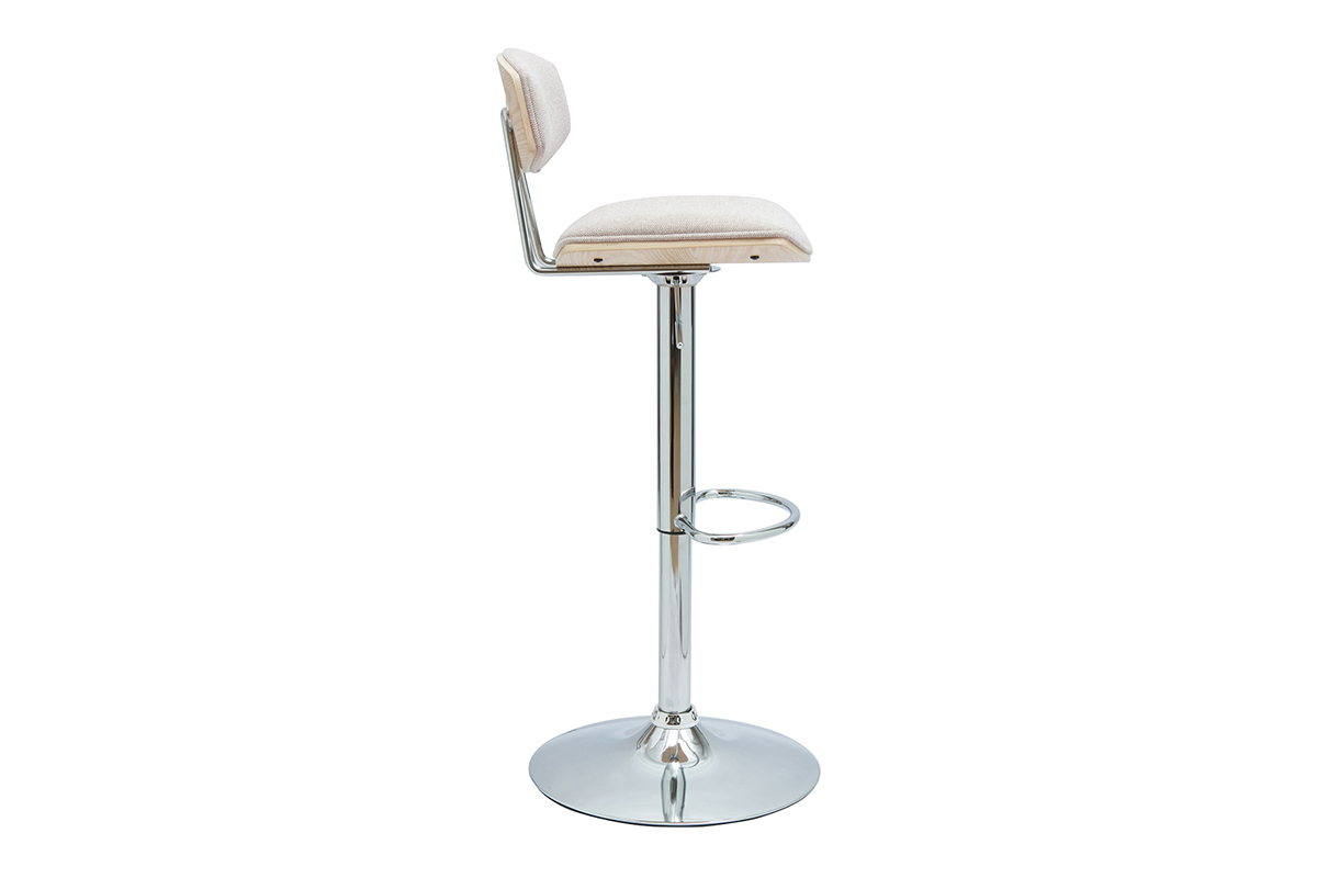 Sgabello da bar design regolabile in tessuto effetto velluto beige e metallo VASCO