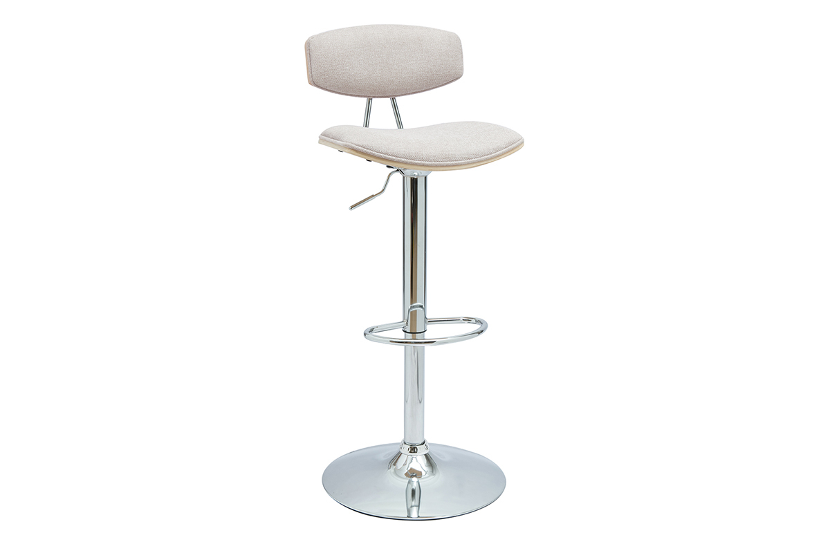 Sgabello da bar design regolabile in tessuto effetto velluto beige e metallo VASCO