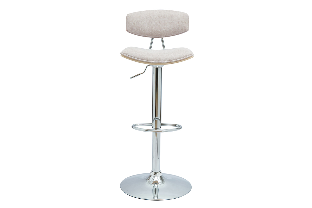 Sgabello da bar design regolabile in tessuto effetto velluto beige e metallo VASCO