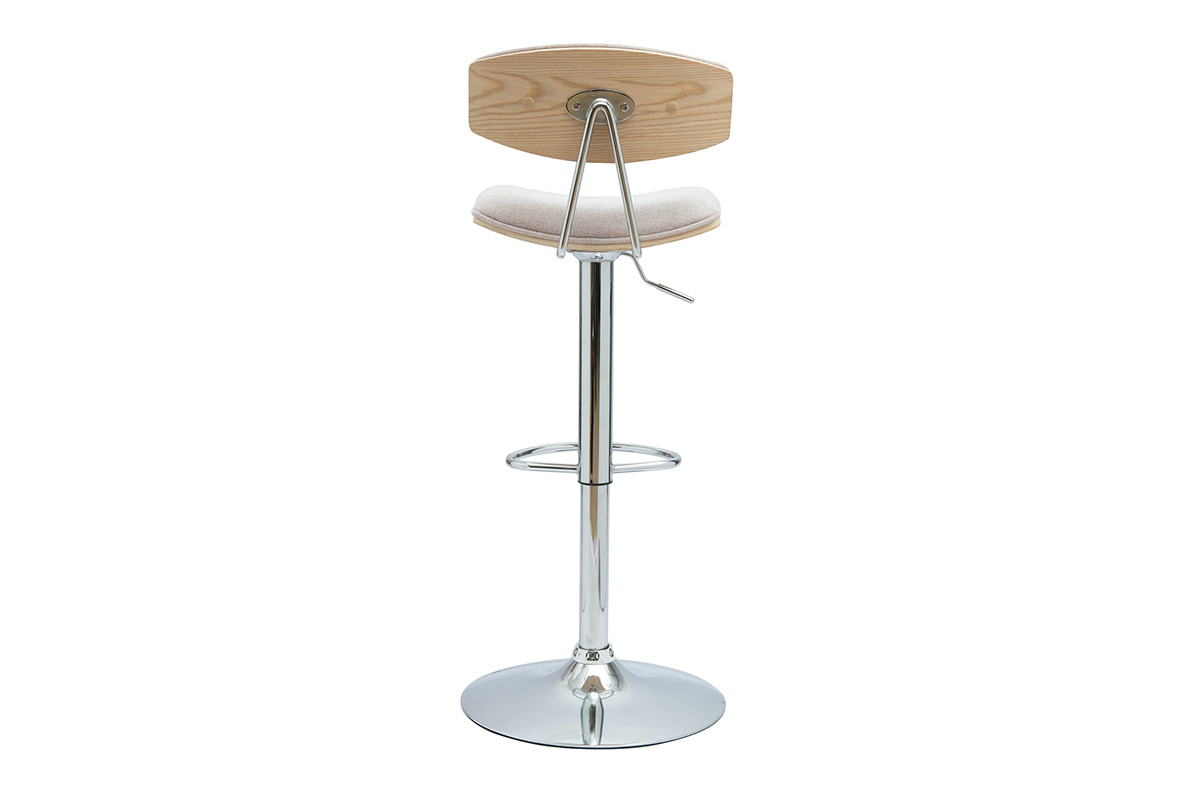 Sgabello da bar design regolabile in tessuto effetto velluto beige e metallo VASCO