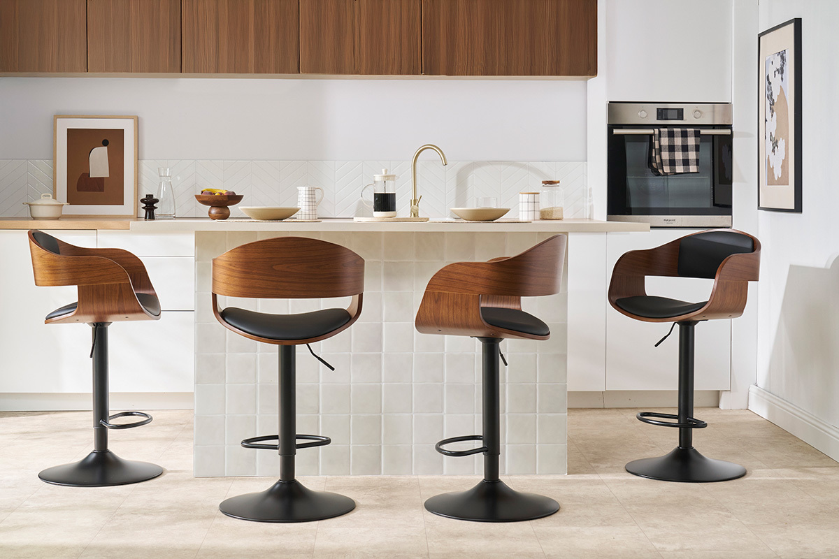 Sgabello da bar design regolabile nero e legno scuro EUSTACHE