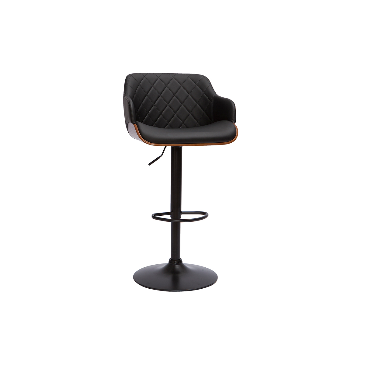 Sgabello da bar design regolabile nero e legno scuro LUCIEN