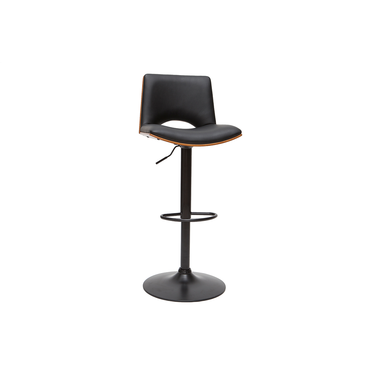 Sgabello da bar design regolabile nero e legno scuro PANACH