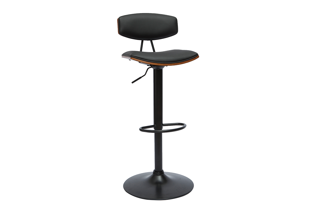 Sgabello da bar design regolabile nero e legno scuro VASCO