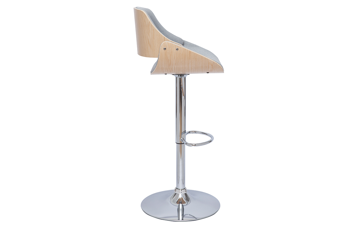 Sgabello da bar design regolabile tessuto grigio e legno chiaro CLASH