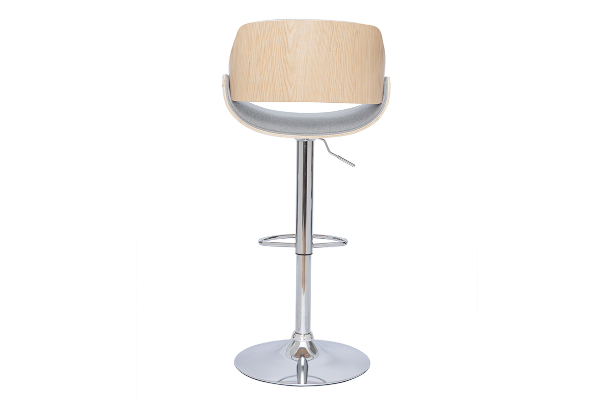Sgabello da bar design regolabile tessuto grigio e legno chiaro CLASH