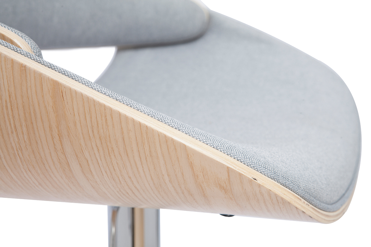 Sgabello da bar design regolabile tessuto grigio e legno chiaro CLASH