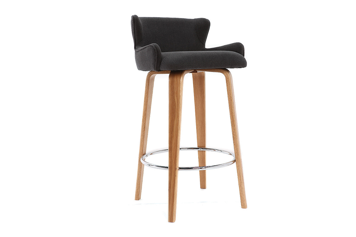 Sgabello da bar design tessuto grigio piedi in frassino BJORG