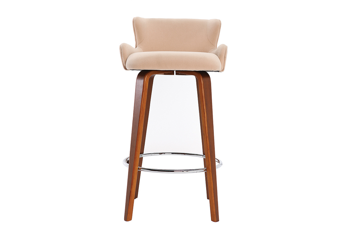 Sgabello da bar design tessuto grigio piedi in noce BJORG