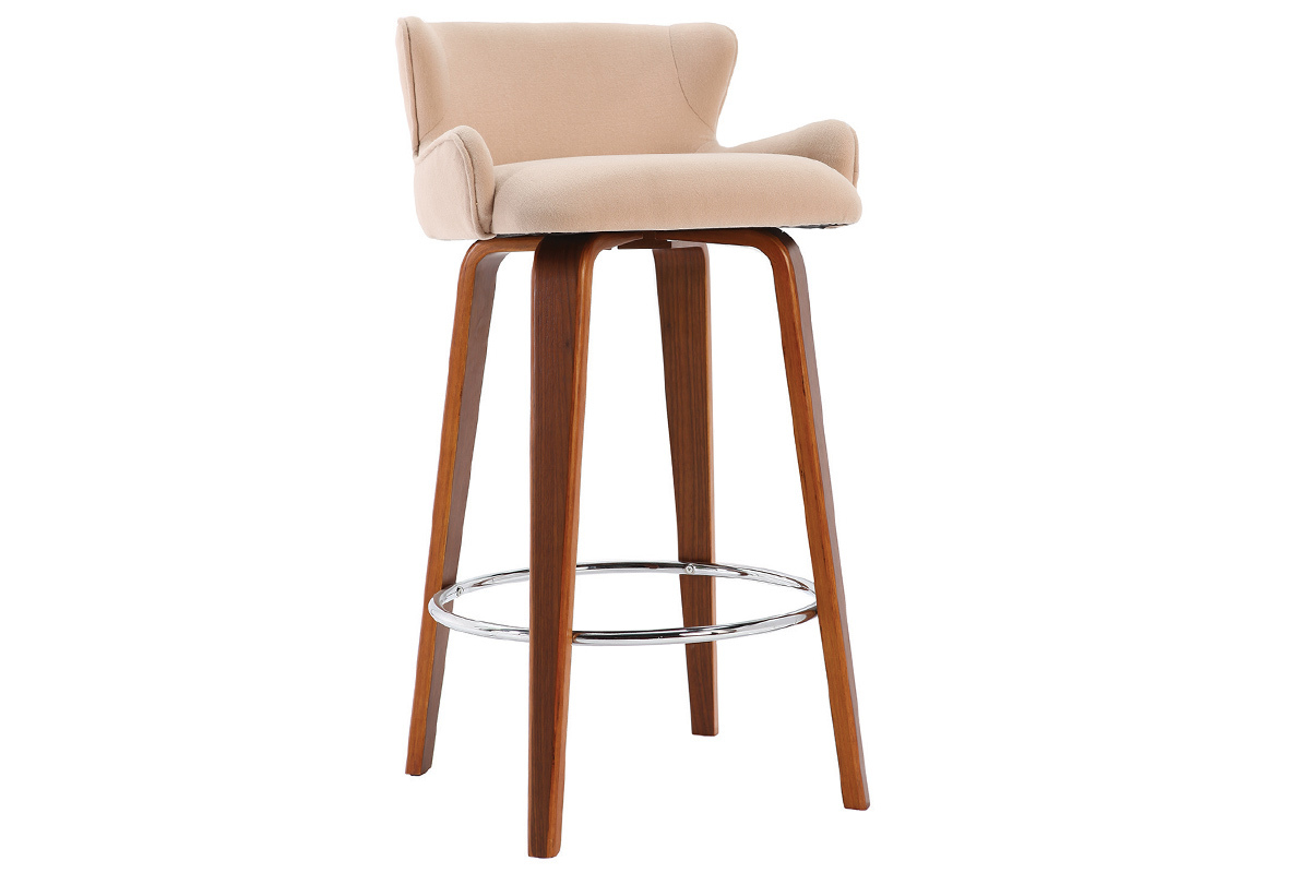 Sgabello da bar design tessuto grigio piedi in noce BJORG