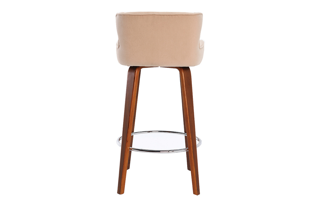 Sgabello da bar design tessuto grigio piedi in noce BJORG
