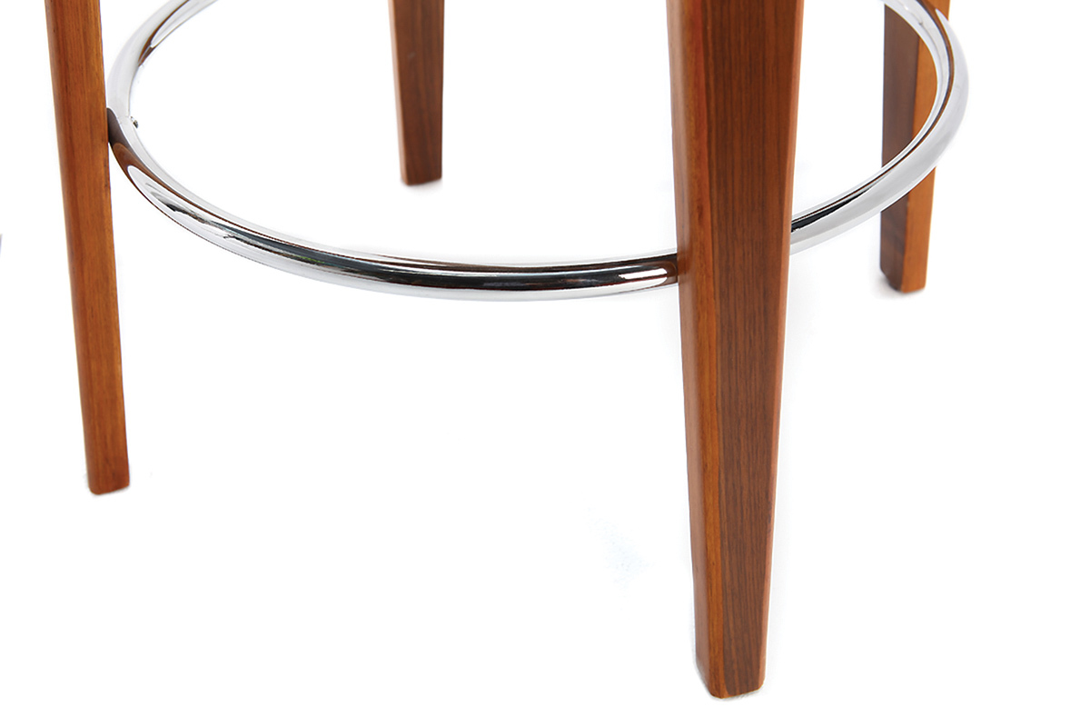 Sgabello da bar design tessuto grigio piedi in noce BJORG