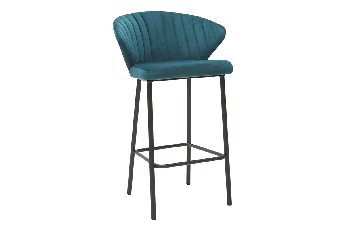 Sgabello da bar design velluto blu petrolio 68 cm DALLY