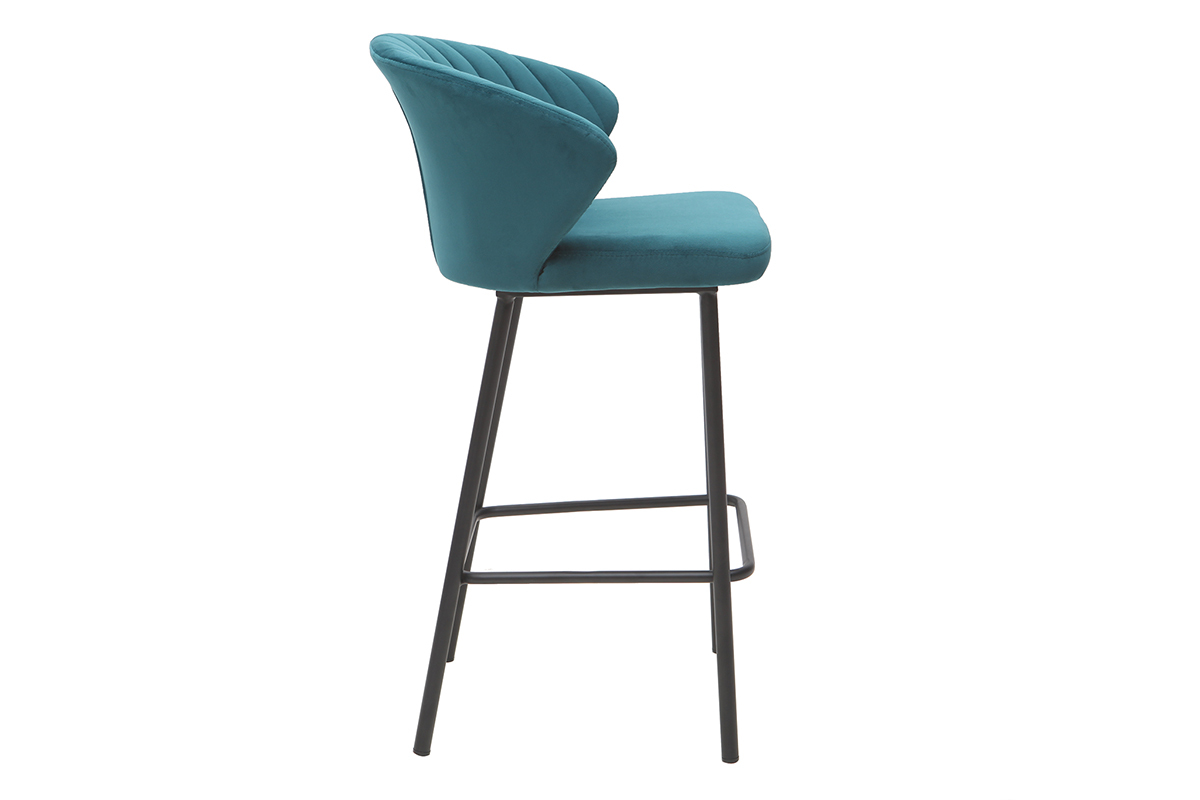 Sgabello da bar design velluto blu petrolio 68 cm DALLY