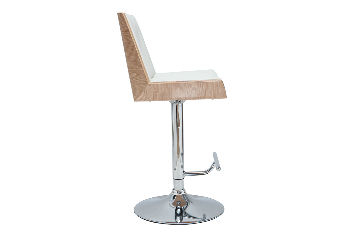 Sgabello da bar di design bianco e legno chiaro MELKIOR
