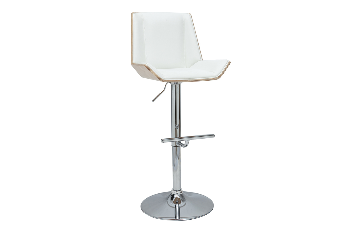 Sgabello da bar di design bianco e legno chiaro MELKIOR