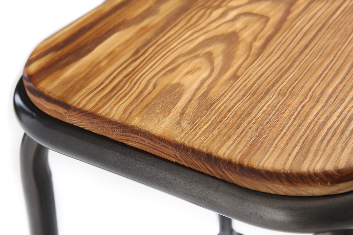 Sgabello da bar, di design, colore: Inox e legno scuro, 65 cm, lotto di 2, modello: MEMPHIS