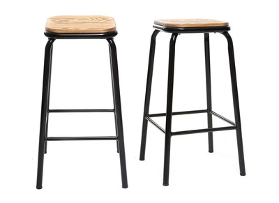 Sgabello da bar, di design, colore: Nero e legno scuro, 65 cm, lotto di 2, modello: MEMPHIS