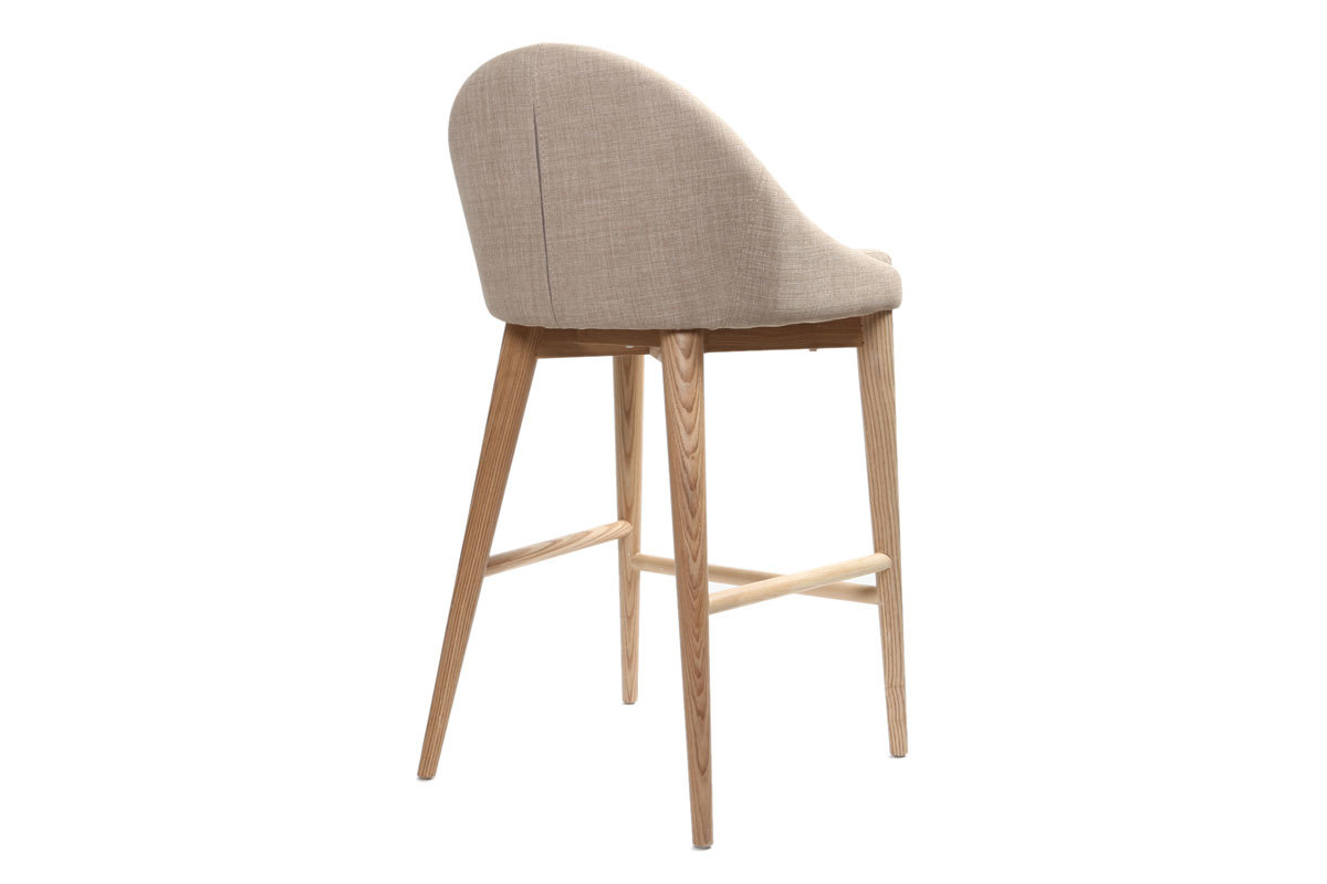 Sgabello da bar di design in tessuto beige e legno chiaro H66.5 cm DALIA