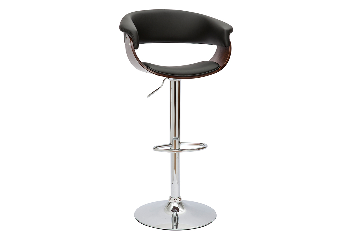 Sgabello da bar di design regolabile in legno scuro e nero OKTAV