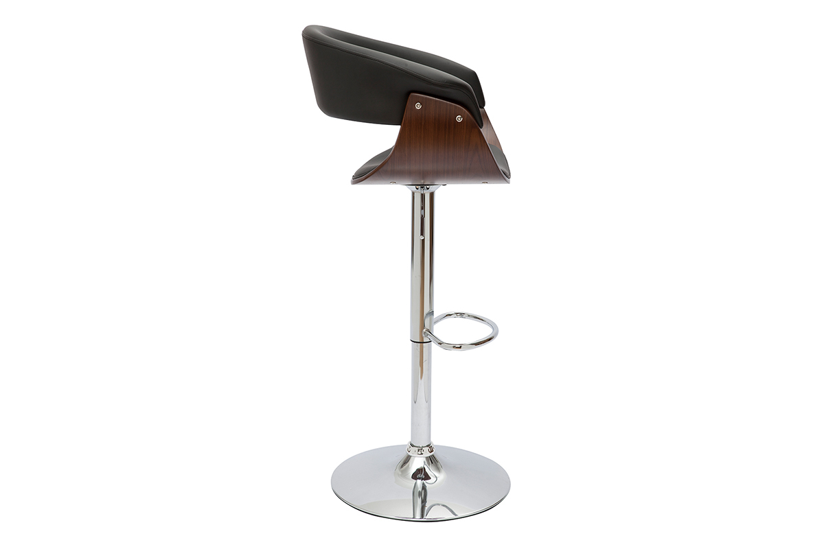 Sgabello da bar di design regolabile in legno scuro e nero OKTAV