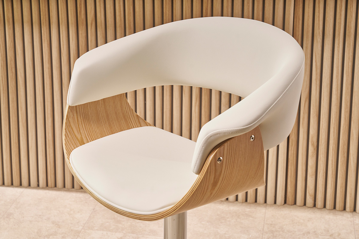  Sgabello da bar di design regolabile OKTAV bianco e legno chiaro