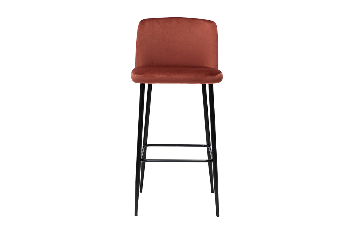 Sgabello da bar fisso velluto rosso mattone e base metallo nero H78 MONTI