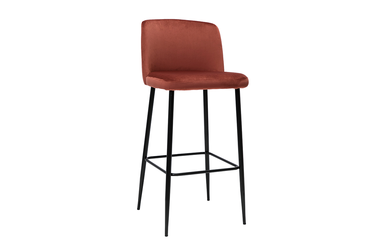 Sgabello da bar fisso velluto rosso mattone e base metallo nero H78 MONTI