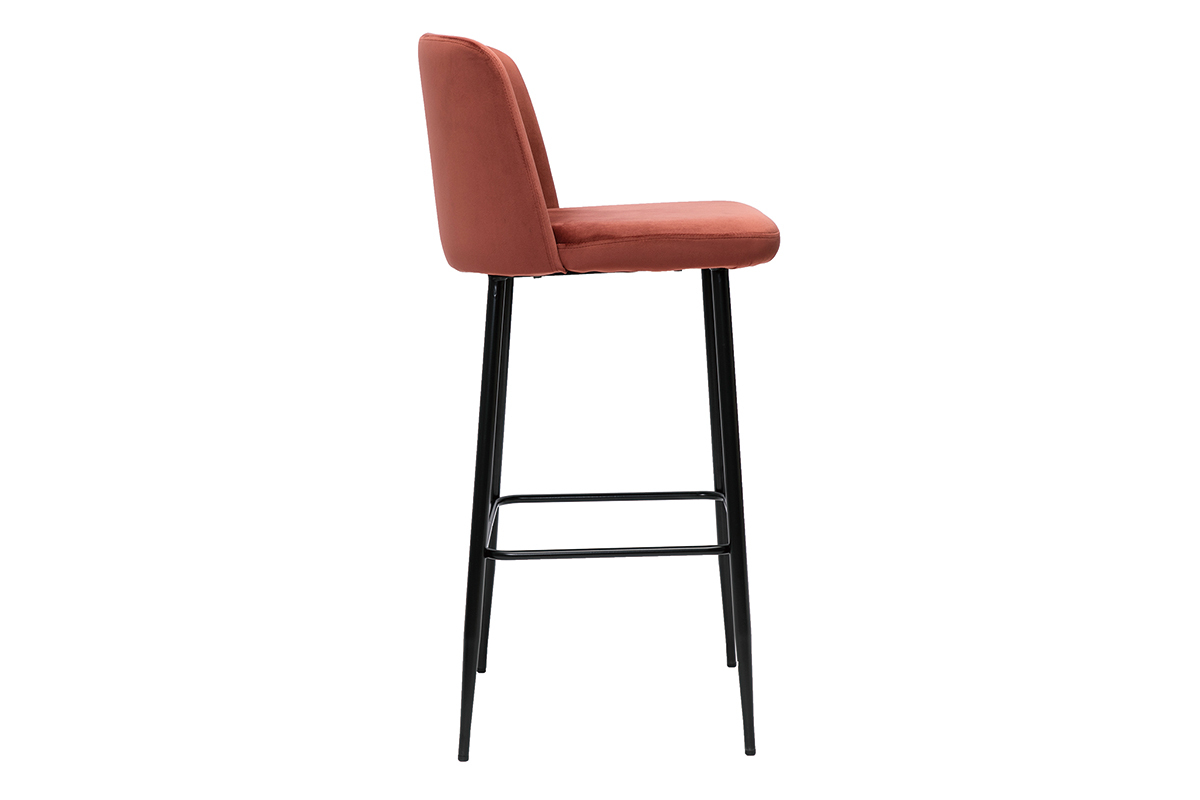 Sgabello da bar fisso velluto rosso mattone e base metallo nero H78 MONTI
